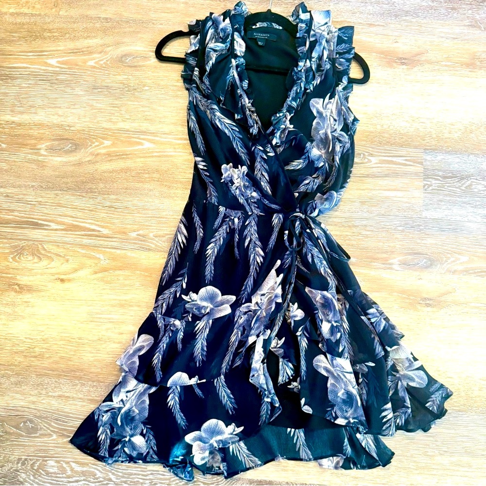 ALLSAINTS | Mia Floral Ruffle Wrap | Black & White | Women’s | Sz: XS